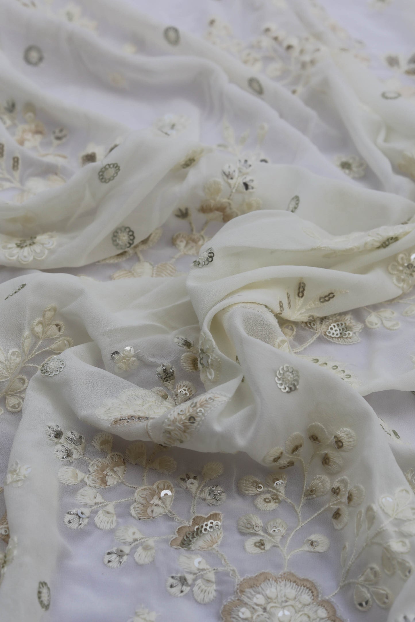 Dual Tone Floral Embroidered Fabric with Sequin Detailing