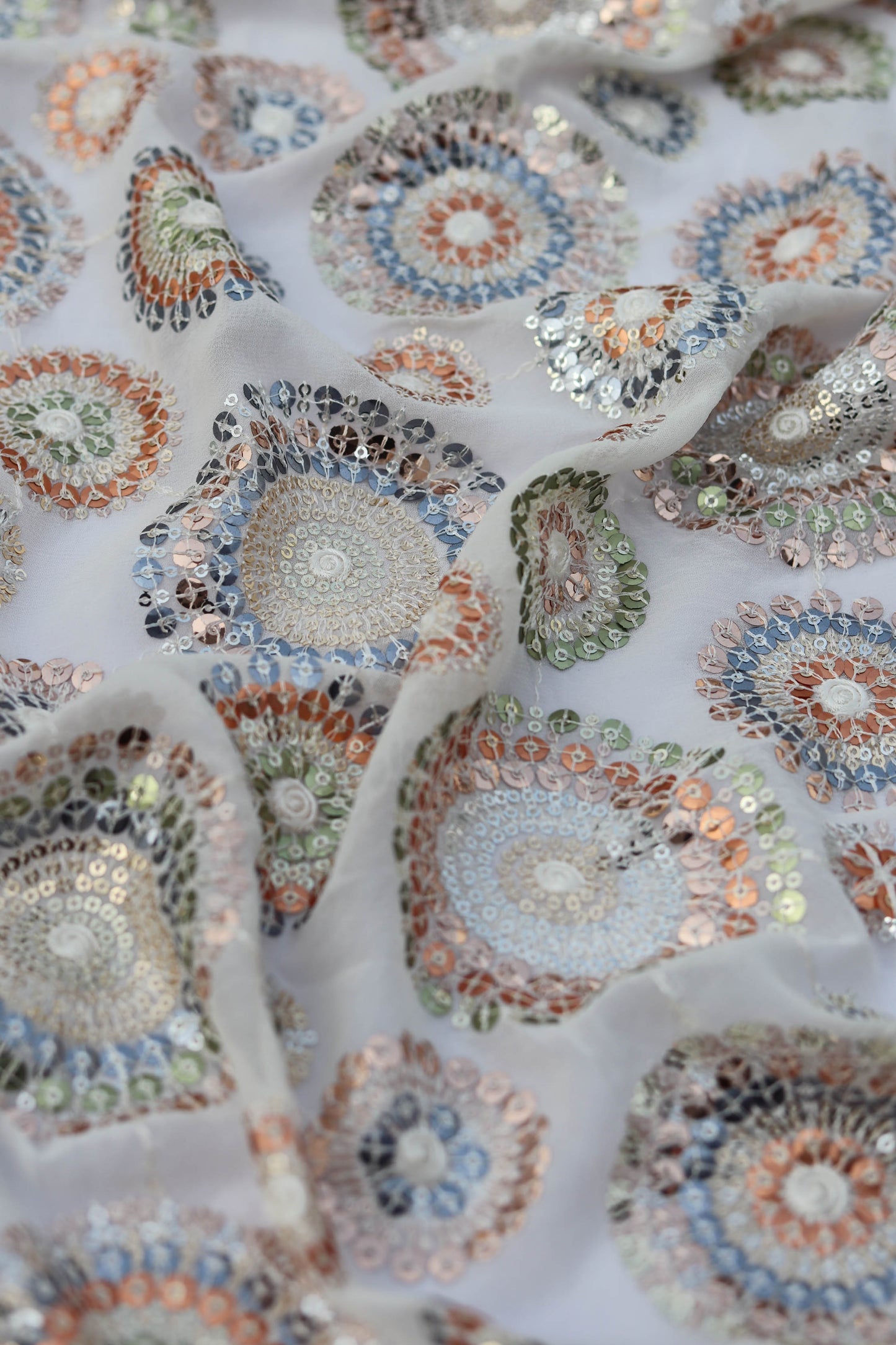 Multi Color Circular Embroidered Fabric with Sequin Accents