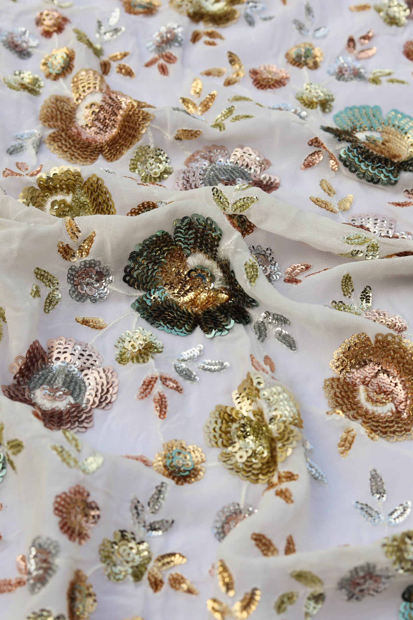Shimmering Floral Embroidered Sequin Fabric