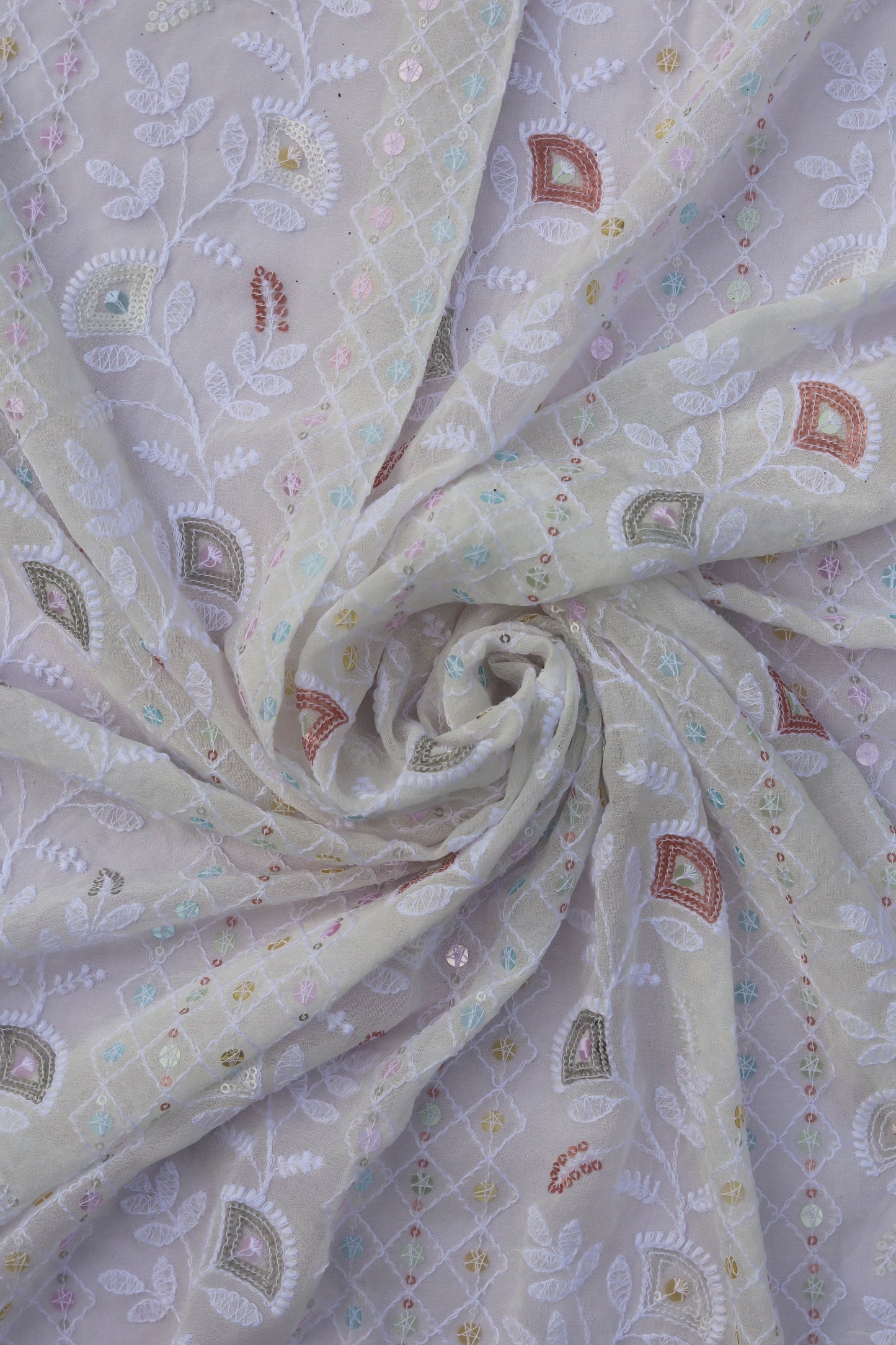 Luxurious Embroidered Sequin Fabric with Ornate Border
