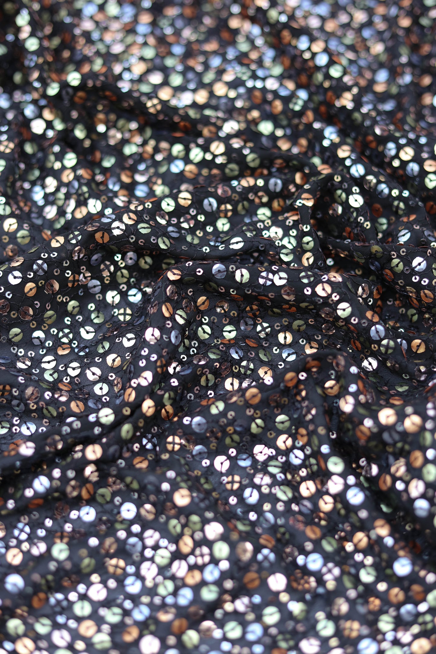 Multicolored Shimmer Sequin Fabric on Navy
