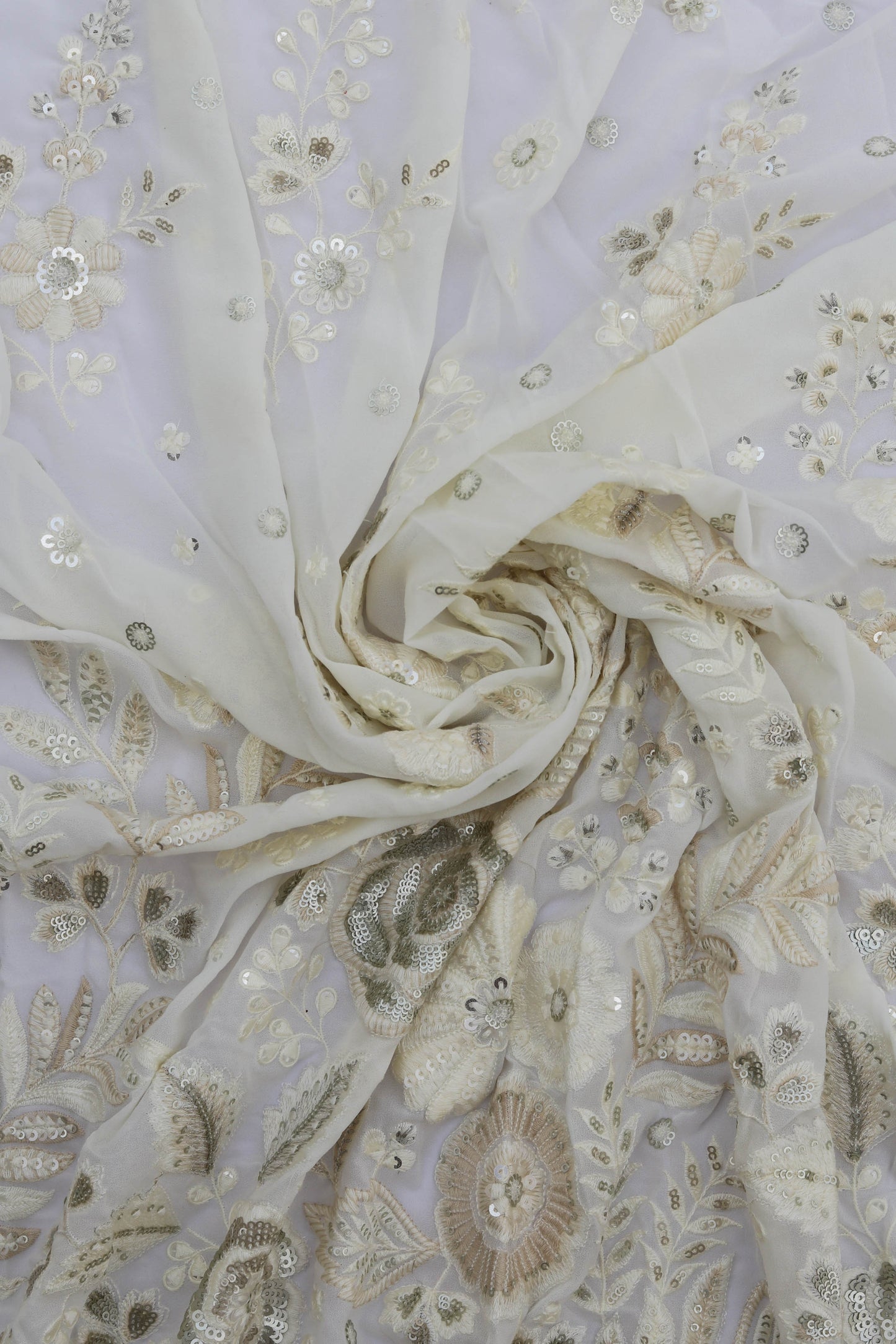Dual Tone Floral Embroidered Fabric with Sequin Detailing