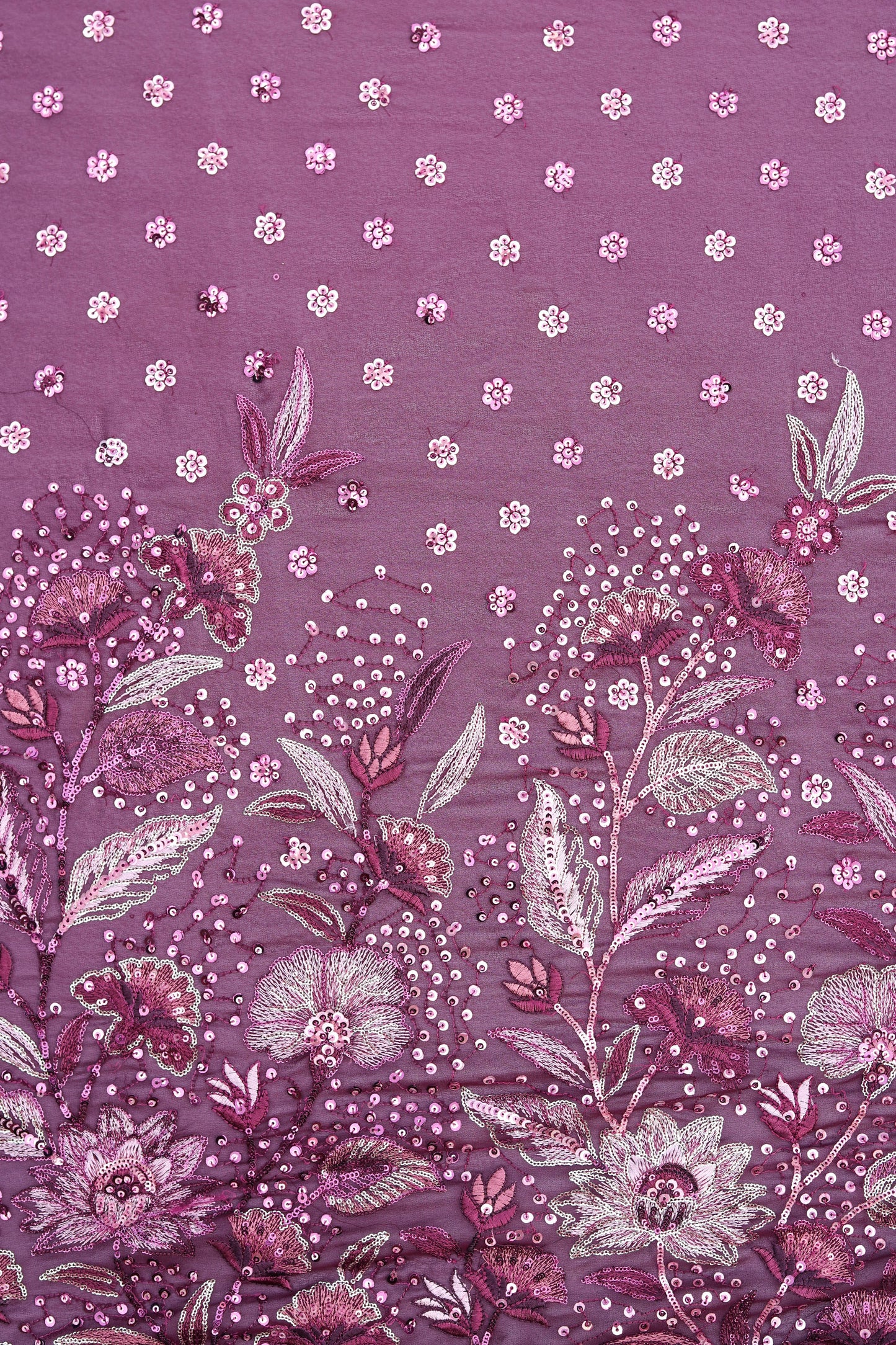 Plum Elegance Heavy Floral Sequin Embroidered Fabric