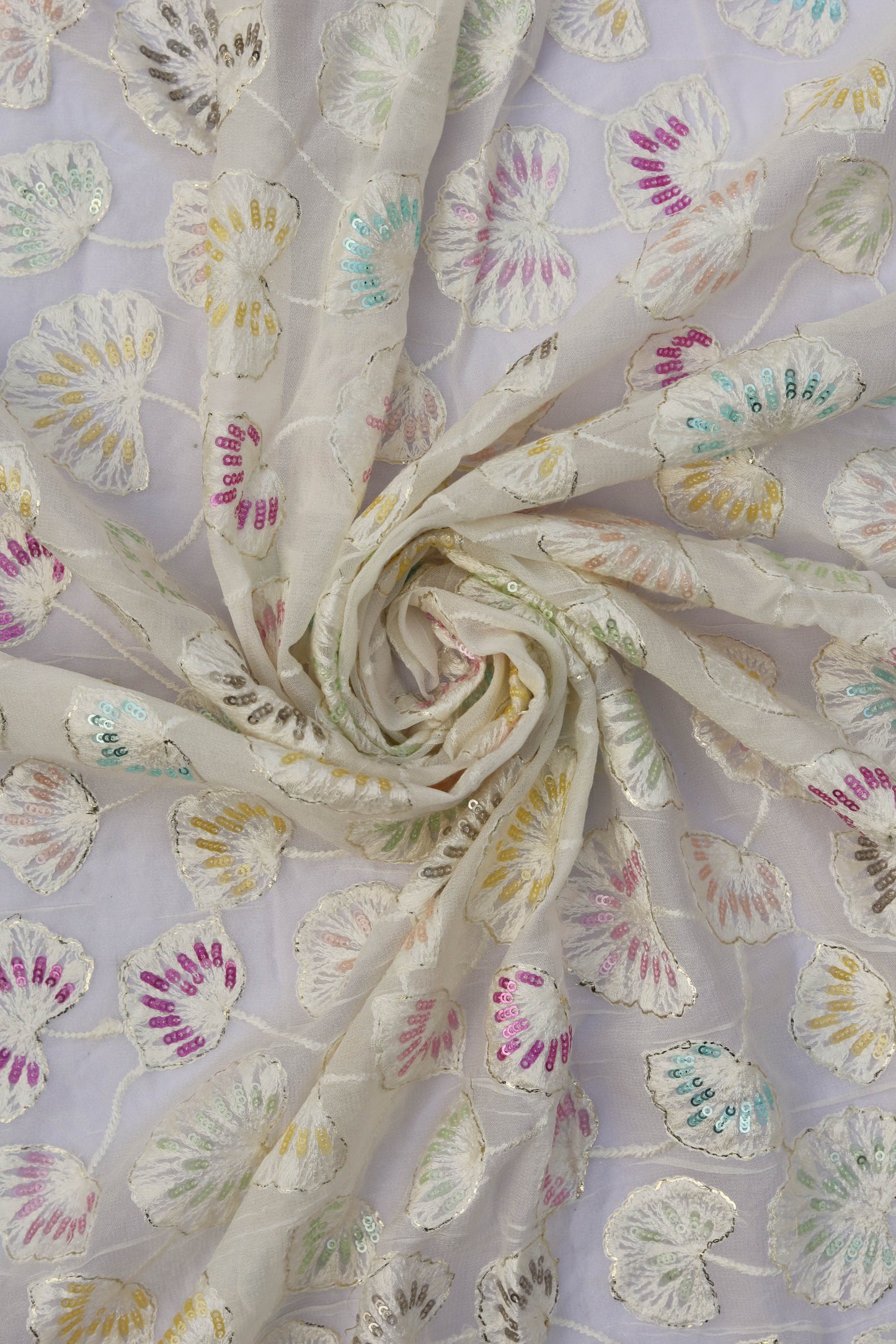 Floral Embroidered Sequin Fabric with Vibrant Accents
