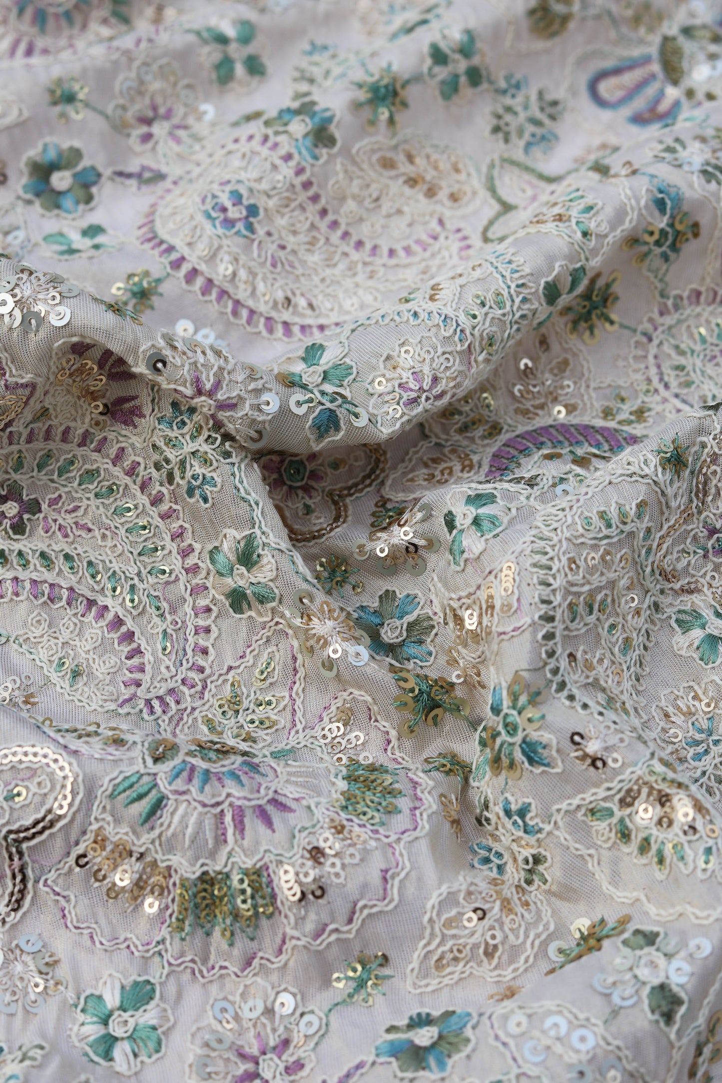 Multicolor Paisley Embroidered Fabric with Sequin Highlights