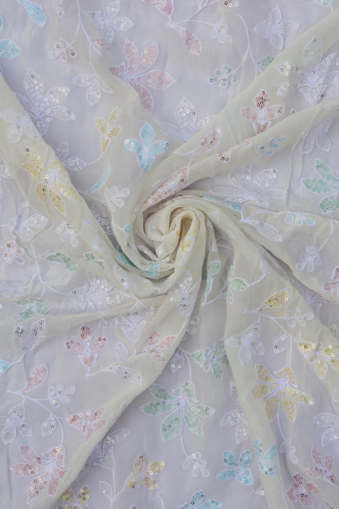 Pastel Floral Embroidered Sequin Fabric