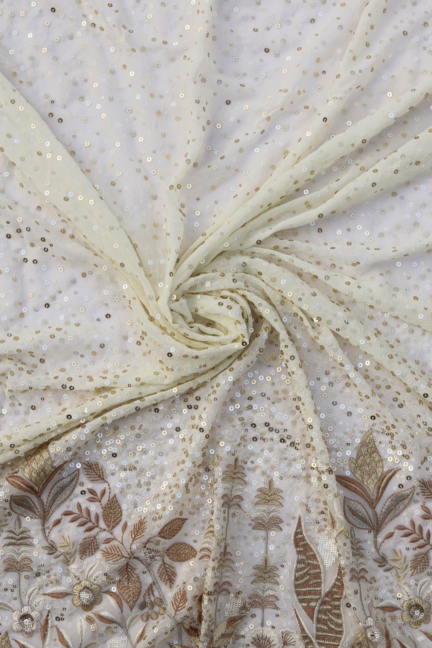 Ivory Gold Sequin Embroidered Fabric Elegant Embroidery Fabric
