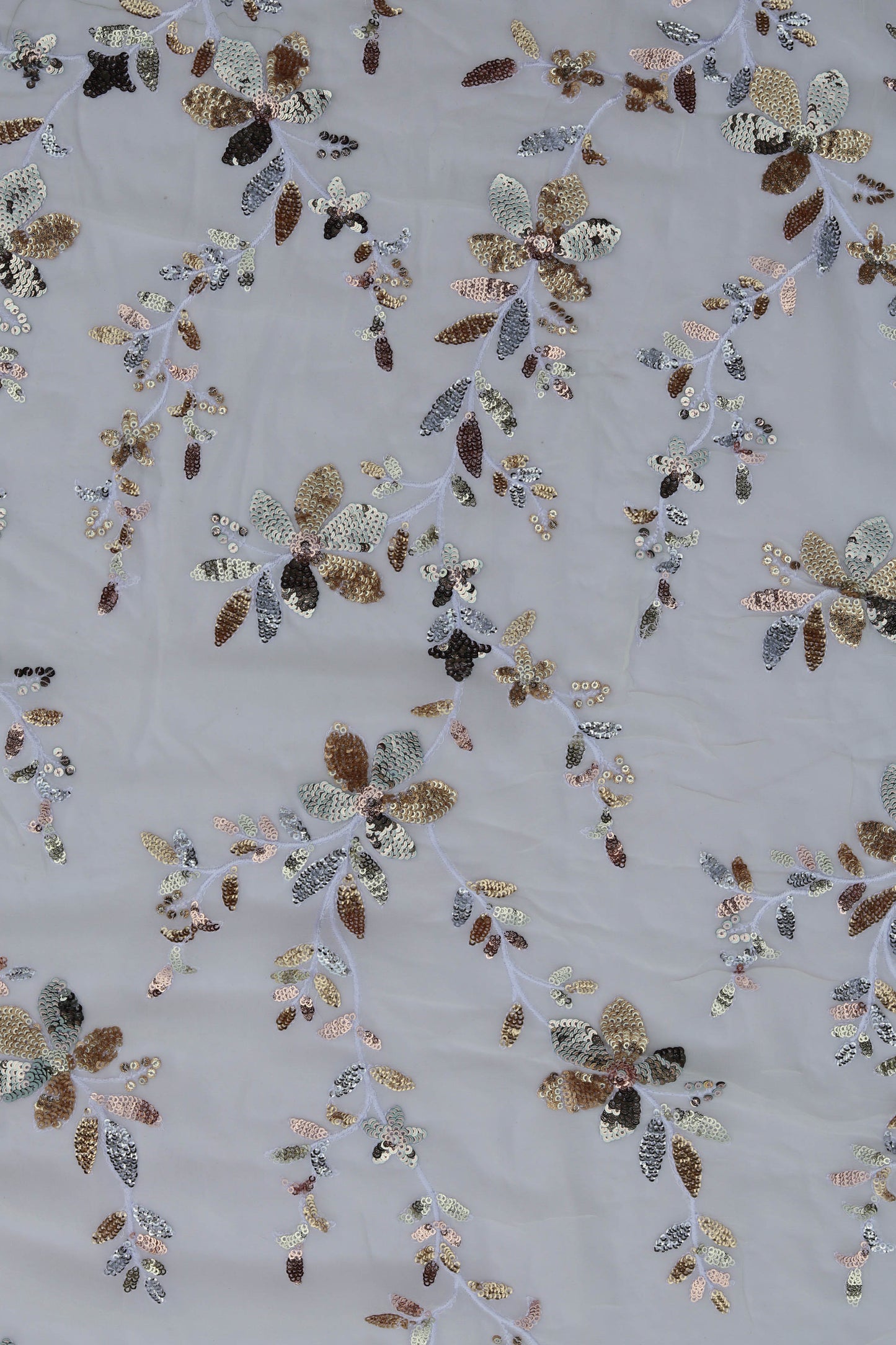 Delicate Floral Embroidered Fabric with Sequin Accents