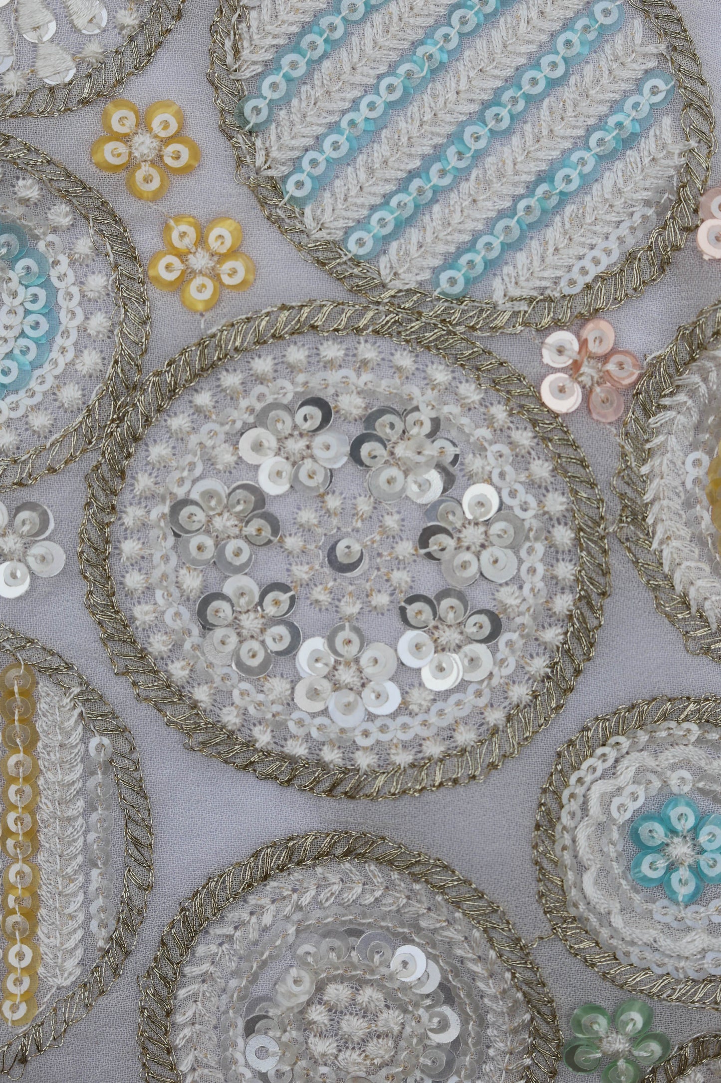 Pastel Multi-Color Circular Embroidery Sequin Fabric