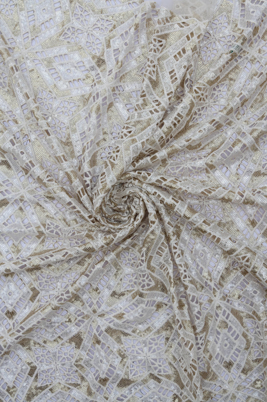 Geometric Sequin Cutwork Embroidered Net Fabric