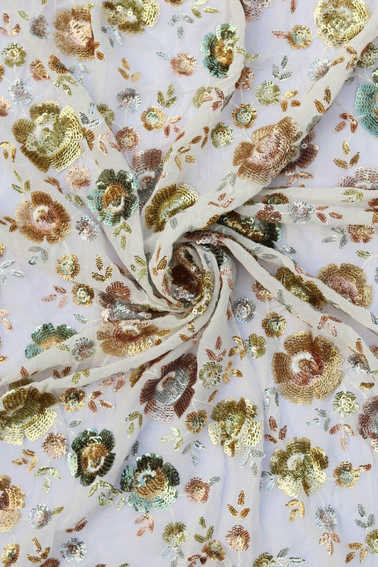 Shimmering Floral Embroidered Sequin Fabric