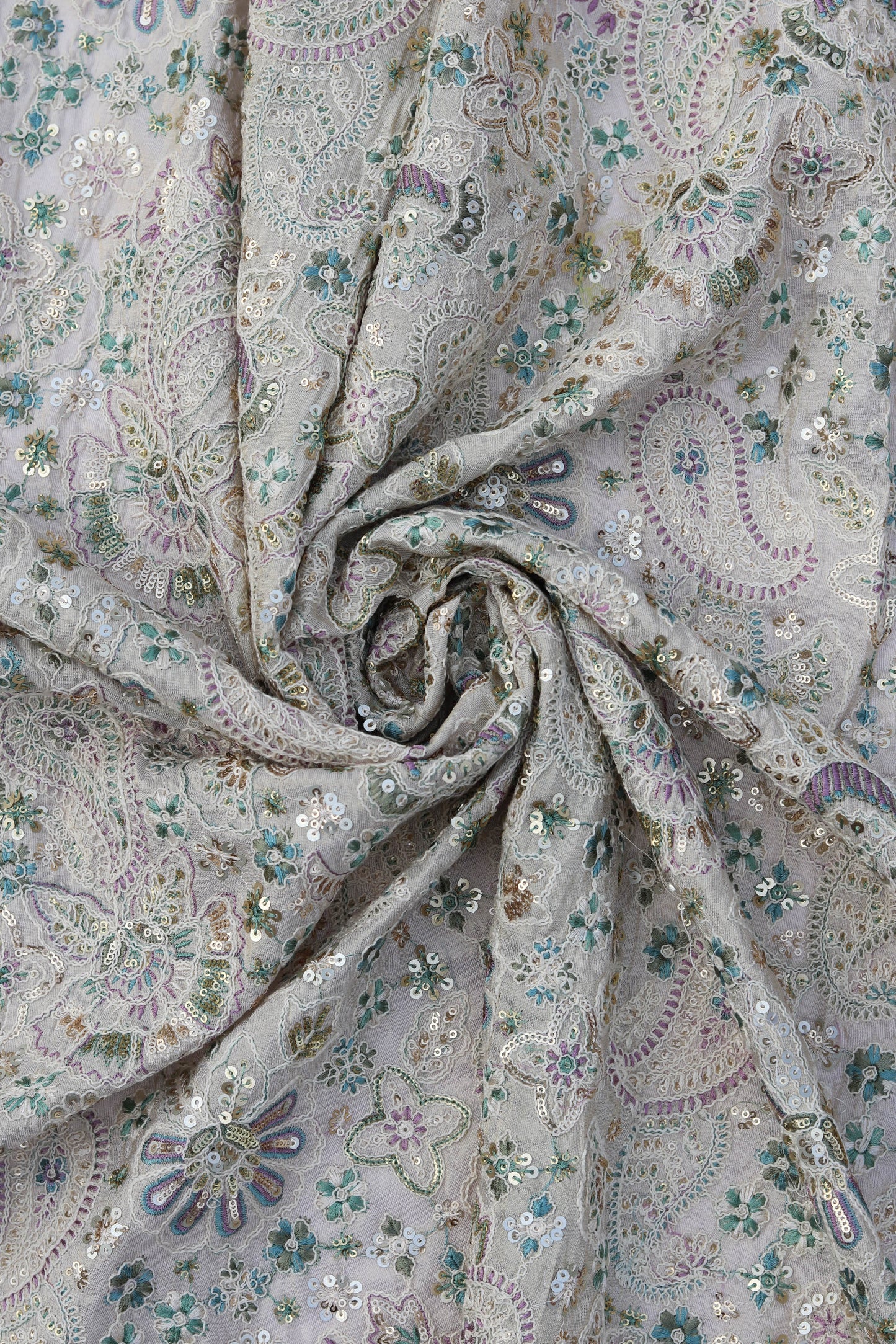 Multicolor Paisley Embroidered Fabric with Sequin Highlights