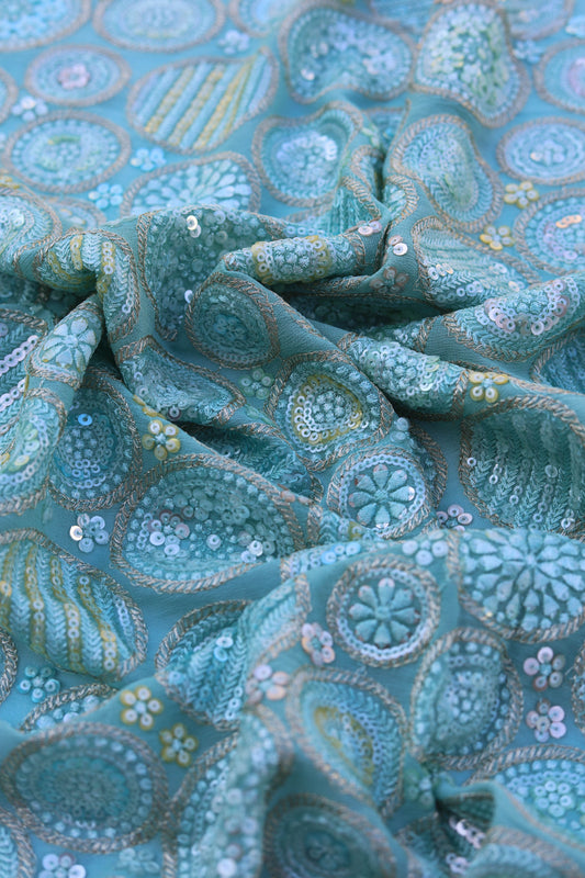 Pastel Multi-Color Circular Embroidery Sequin Fabric