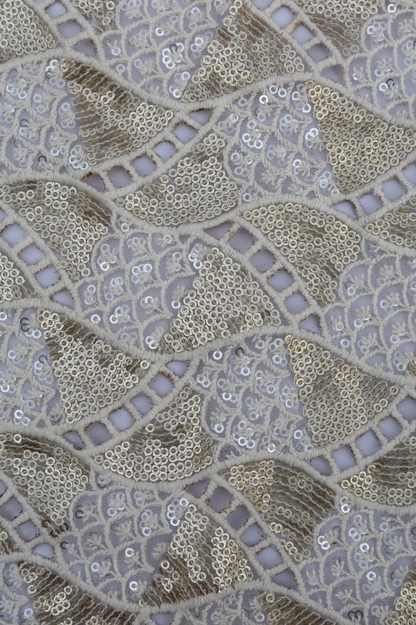 Gold Floral Embroidered Net Fabric with Cutwork