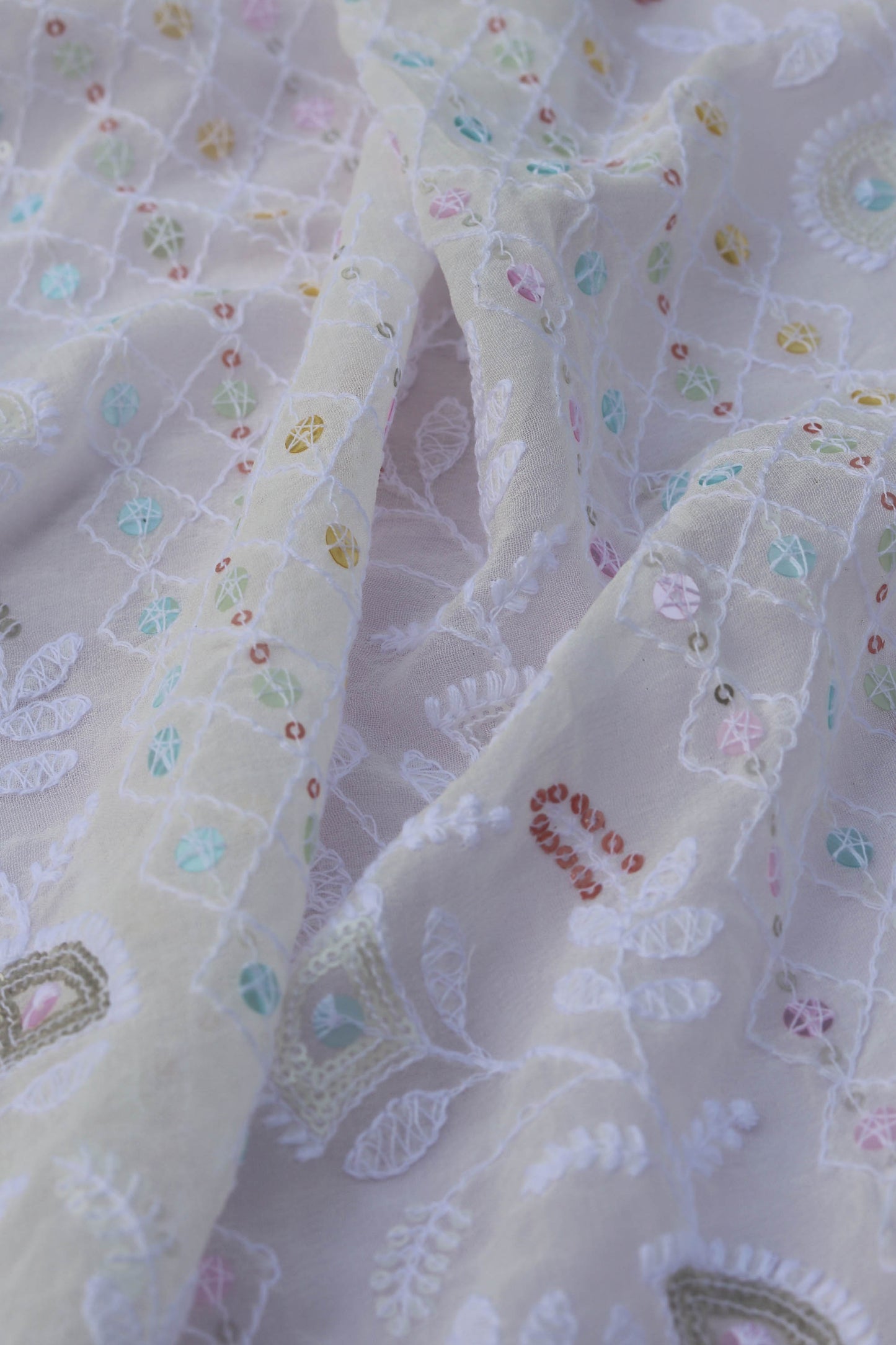 Luxurious Embroidered Sequin Fabric with Ornate Border