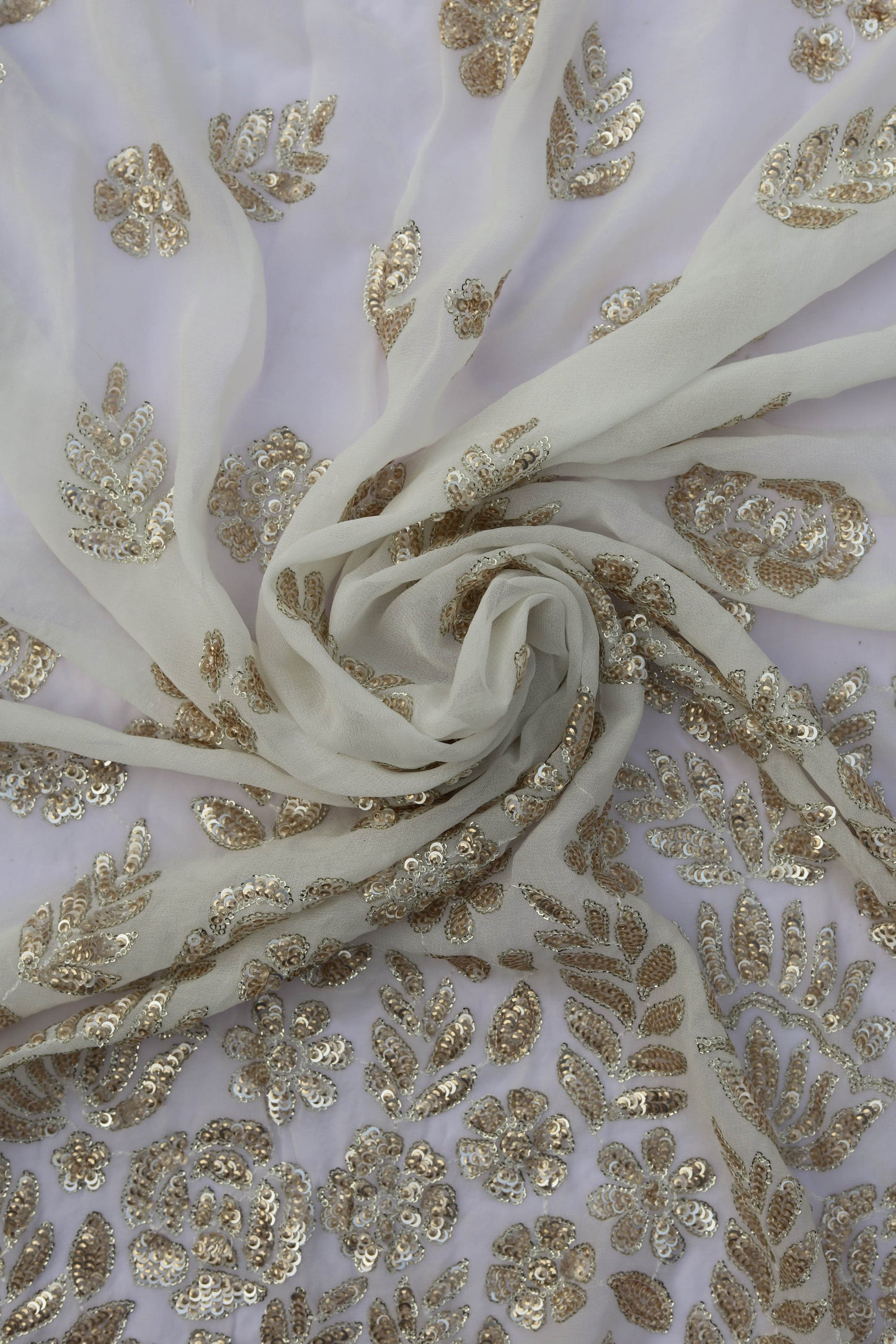 Silver Sequin Embroidered Nude Fabric