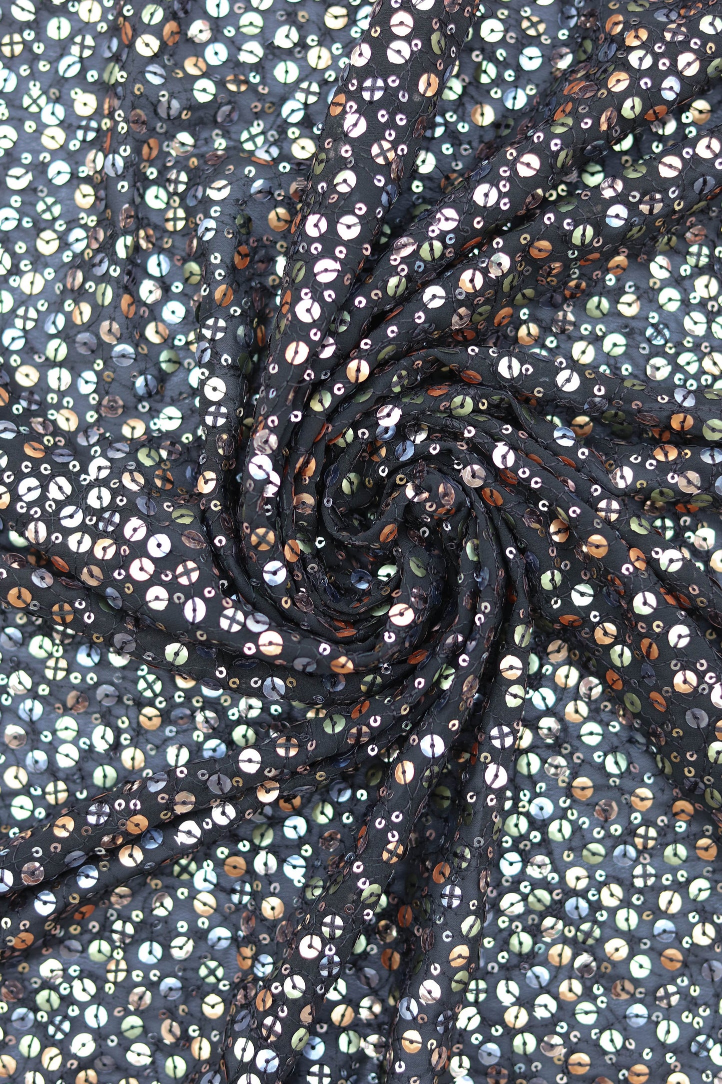 Multicolored Shimmer Sequin Fabric on Navy