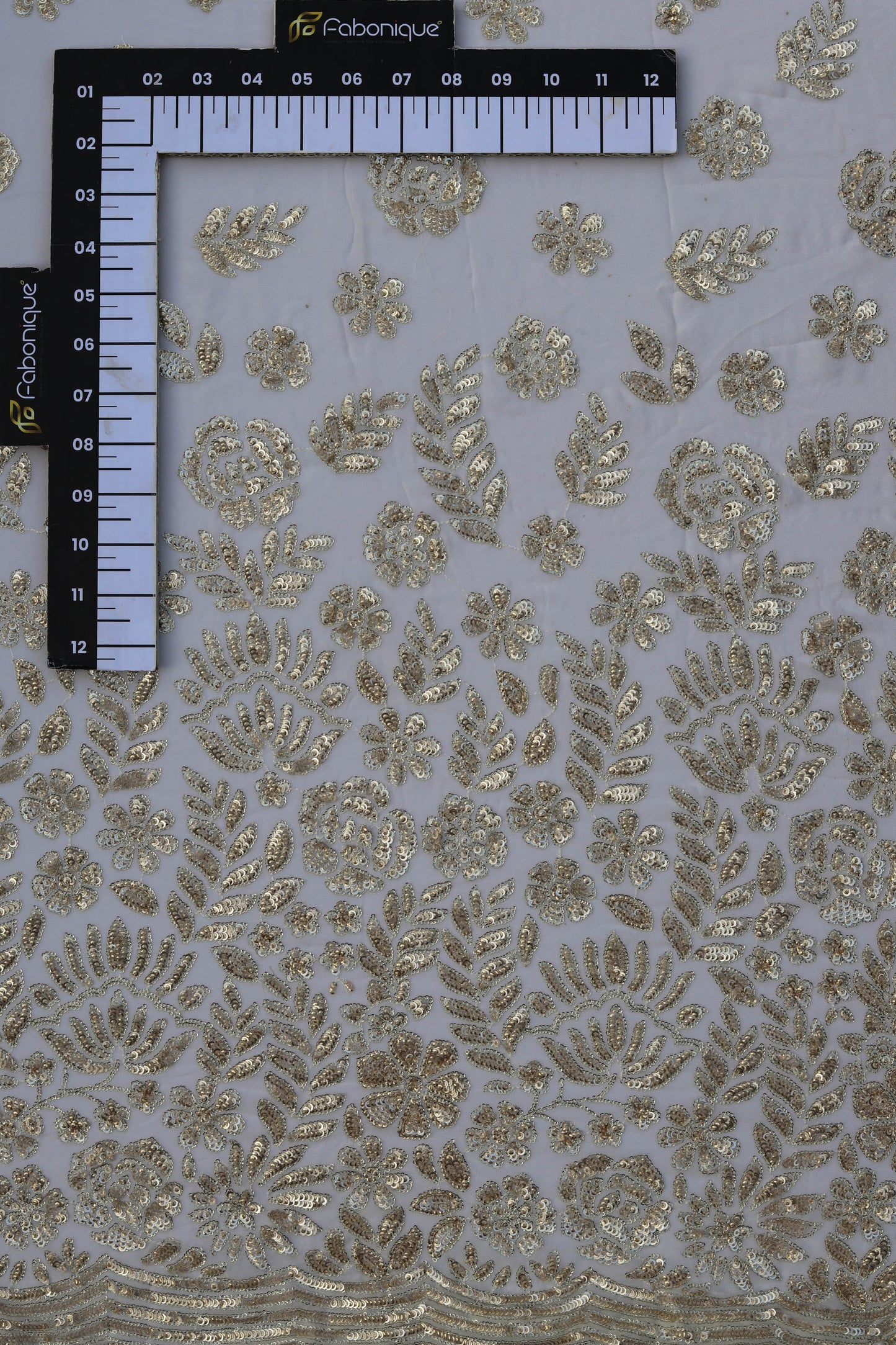 Silver Sequin Embroidered Nude Fabric