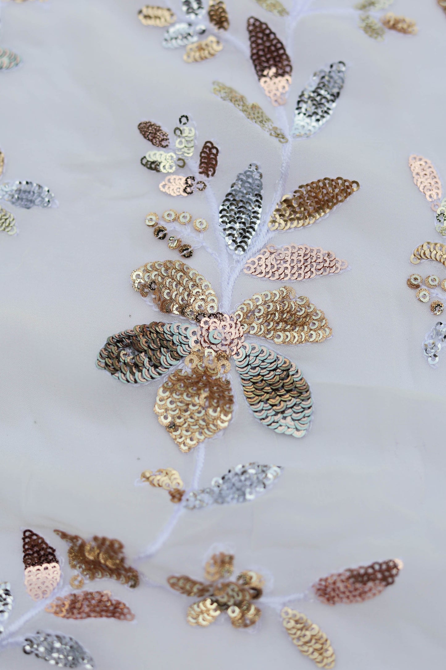 Delicate Floral Embroidered Fabric with Sequin Accents