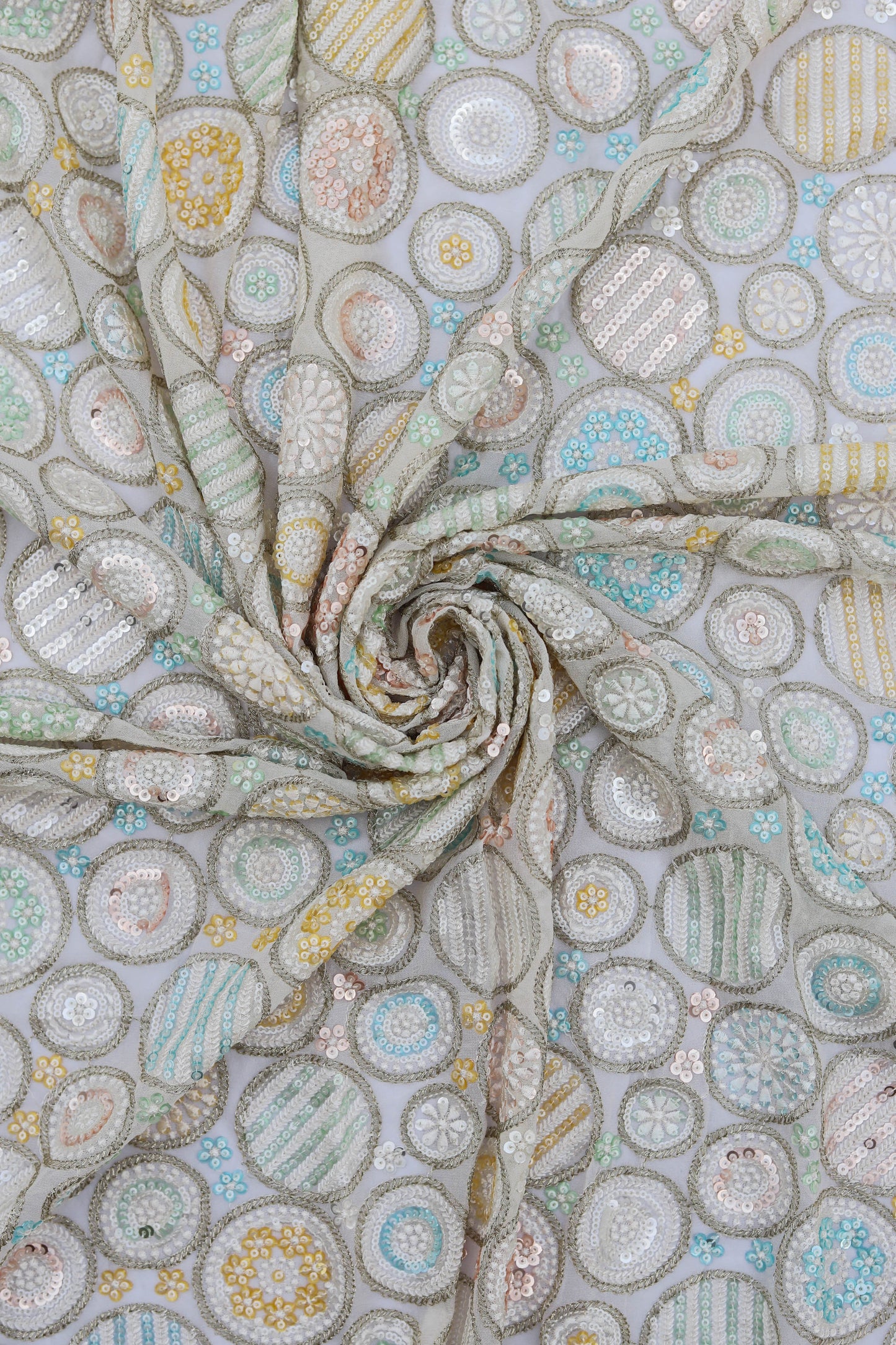 Pastel Multi-Color Circular Embroidery Sequin Fabric