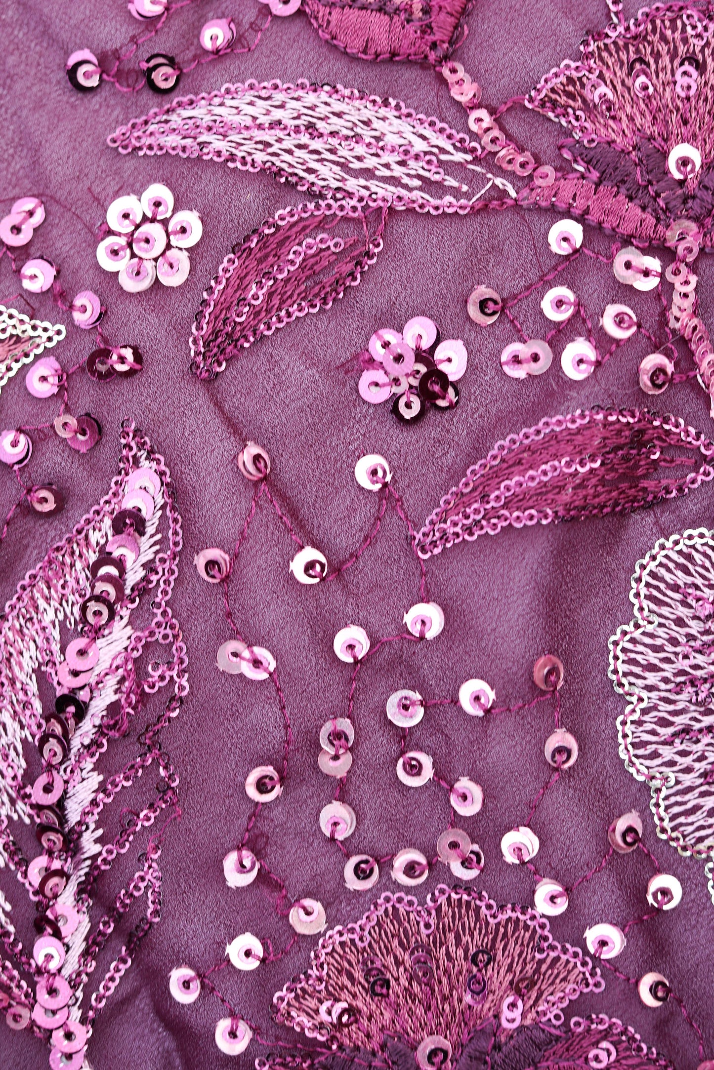 Plum Elegance Heavy Floral Sequin Embroidered Fabric