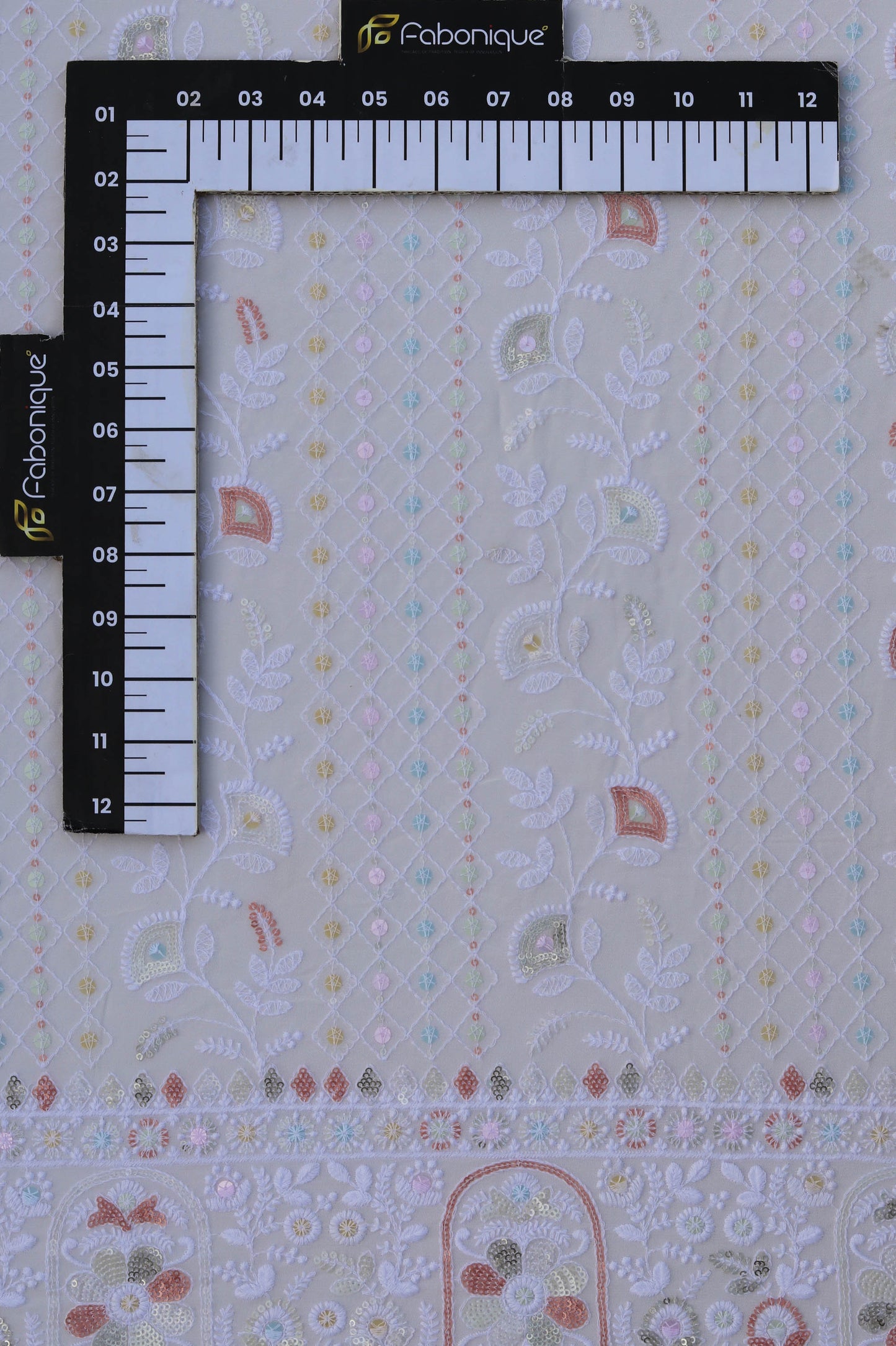 Luxurious Embroidered Sequin Fabric with Ornate Border