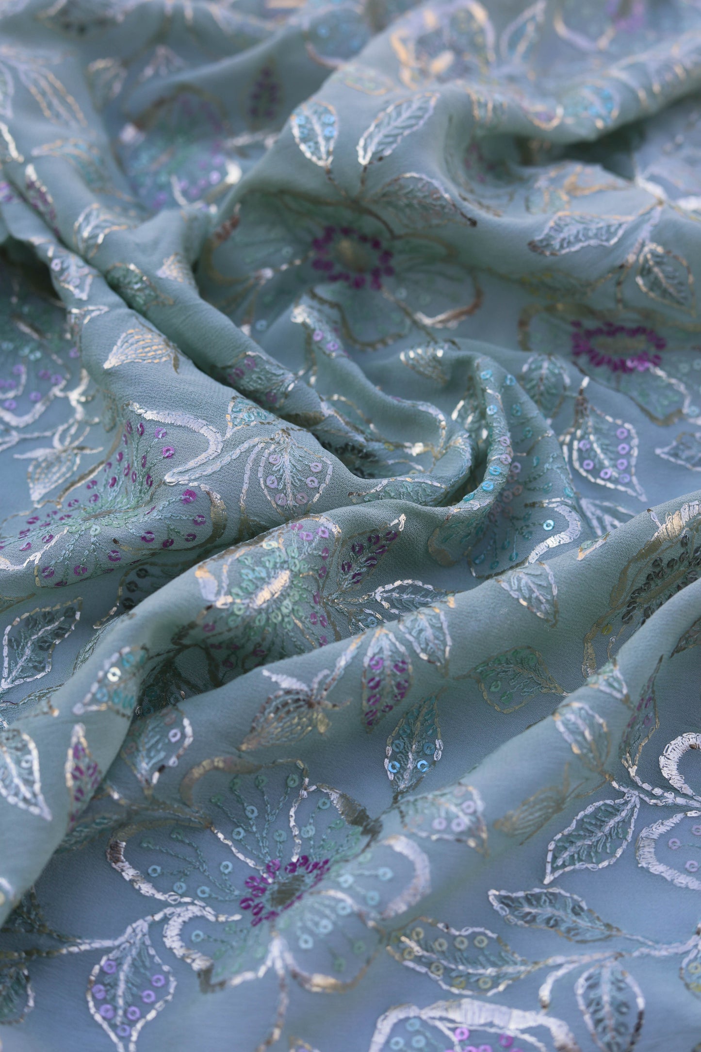 Fabonique Floral Embroidered Sequin Fabric