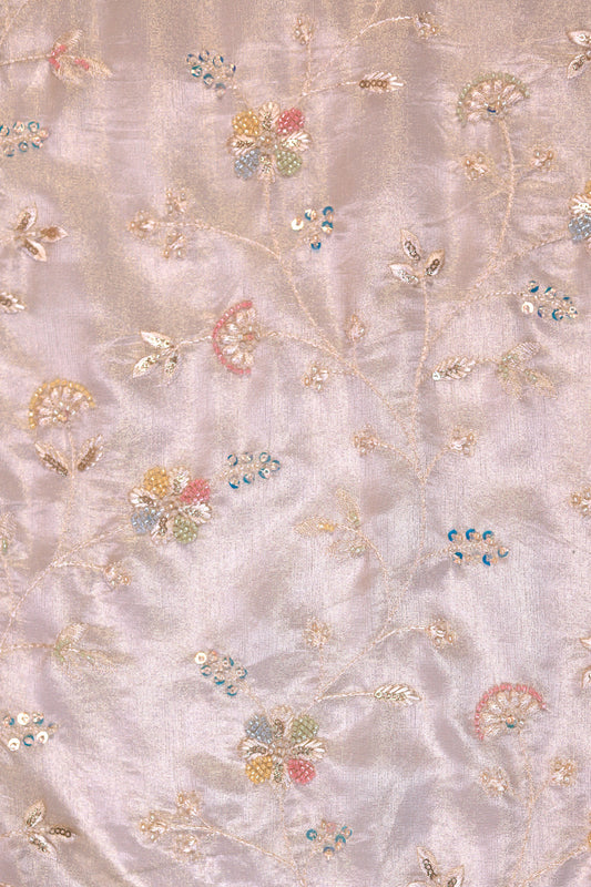 Pastel Vine Embroidered Tissue Fabric with Sequins & Beads