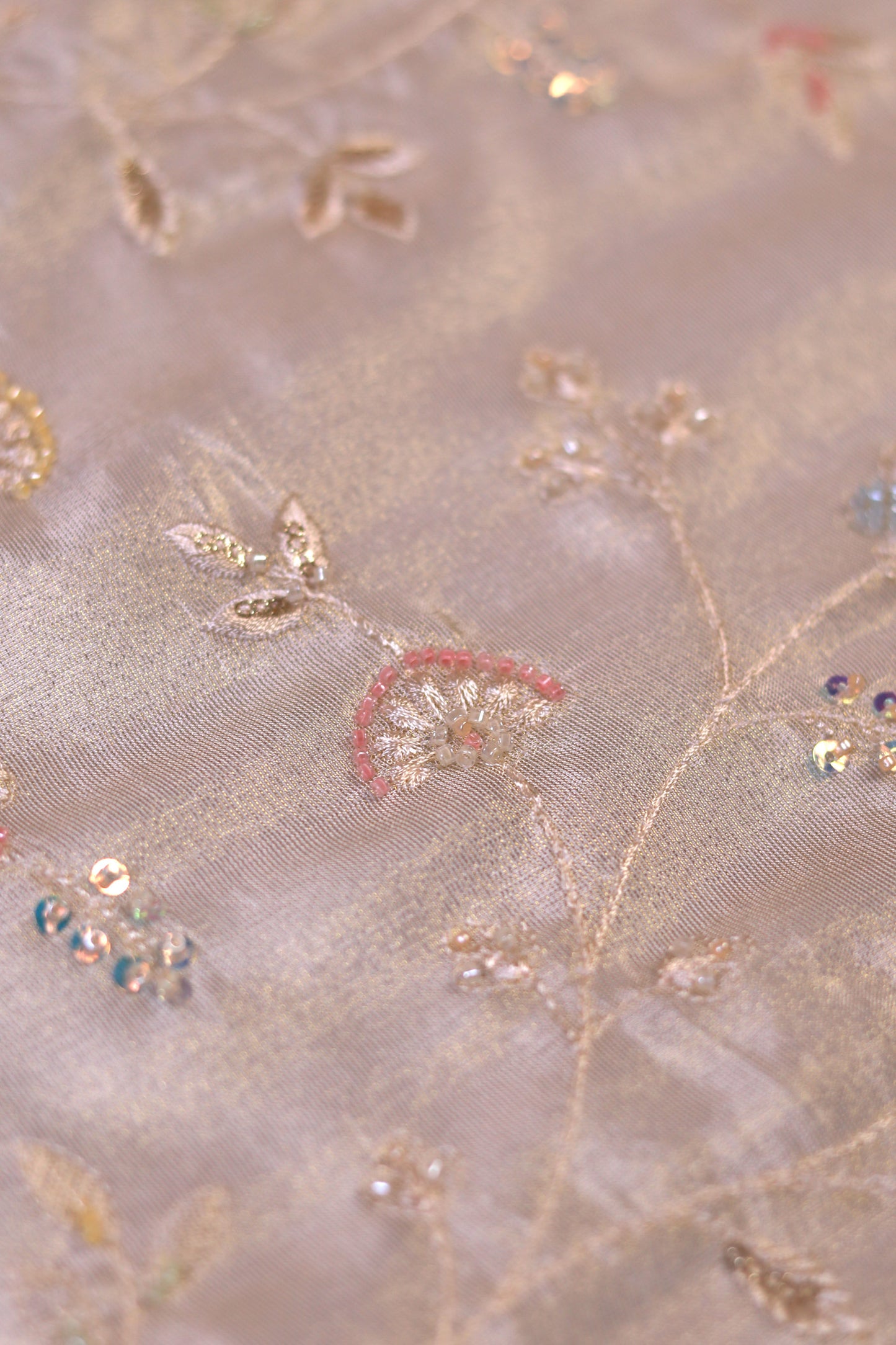 Pastel Vine Embroidered Tissue Fabric with Sequins & Beads