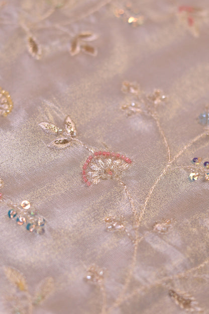 Pastel Vine Embroidered Tissue Fabric with Sequins & Beads