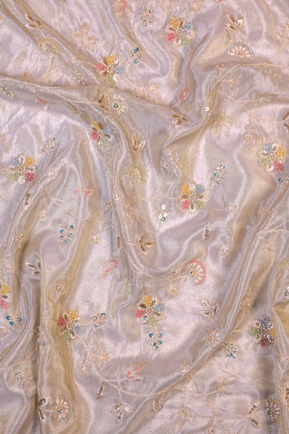 Pastel Vine Embroidered Tissue Fabric with Sequins & Beads