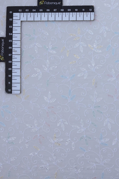 Embroidered Sequin Leafy Vine Design Fabric