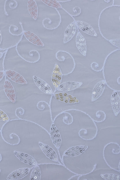 Embroidered Sequin Leafy Vine Design Fabric