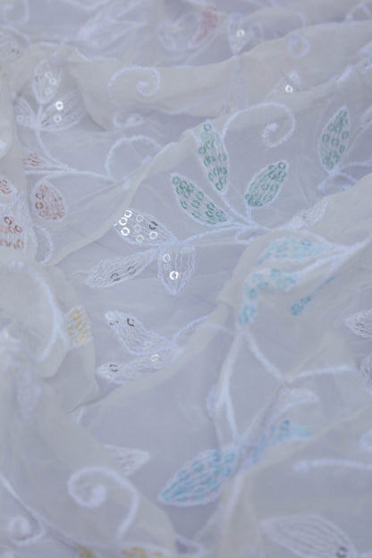 Embroidered Sequin Leafy Vine Design Fabric