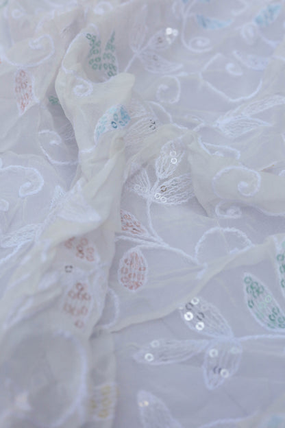 Embroidered Sequin Leafy Vine Design Fabric