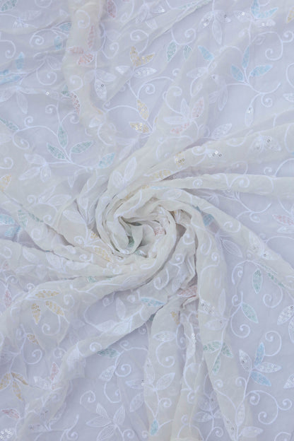 Embroidered Sequin Leafy Vine Design Fabric
