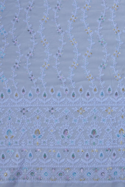 Vertical Floral Sequin Embroidered Fabric with Ornate Border