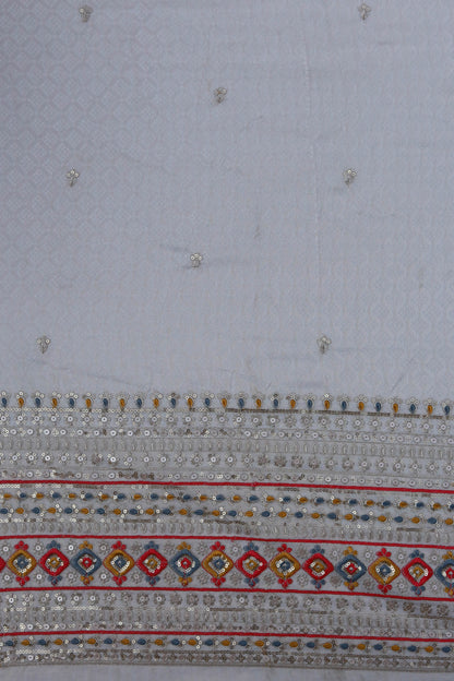 Pure Banarasi Tissue Brocade Fabric with Diamond Weave Mirror Embellishments and Embroidered Border