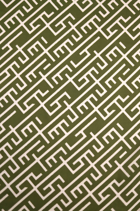 Olive Maze Muslin Printed Fabric