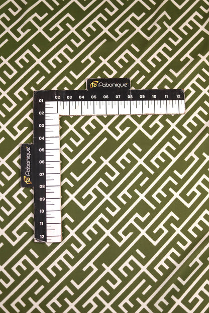 Olive Maze Muslin Printed Fabric