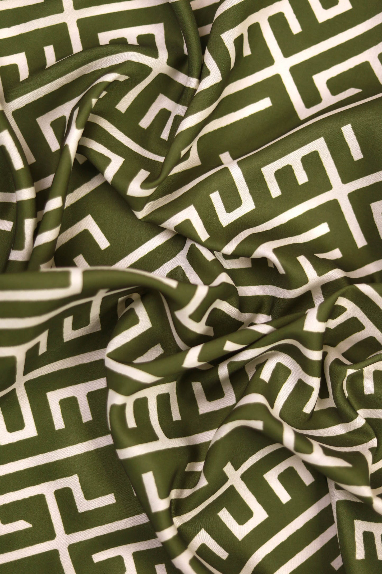 Olive Maze Muslin Printed Fabric