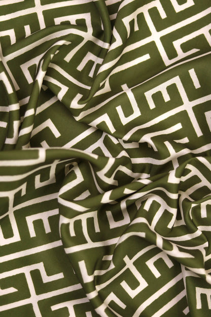Olive Maze Muslin Printed Fabric