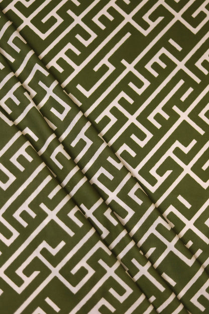 Olive Maze Muslin Printed Fabric