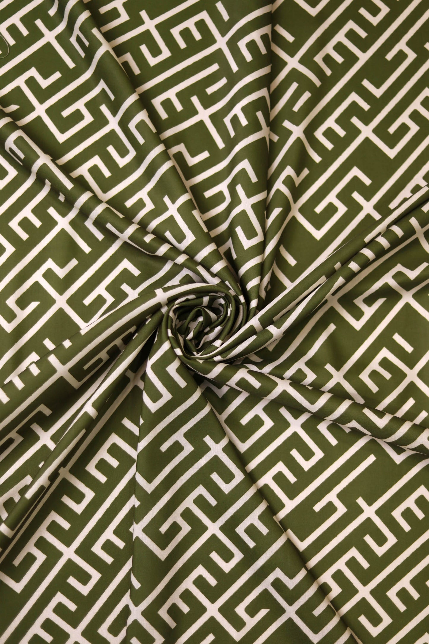 Olive Maze Muslin Printed Fabric