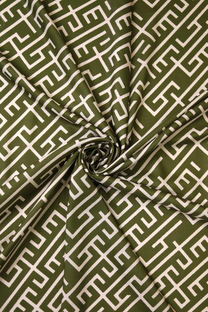 Olive Maze Muslin Printed Fabric