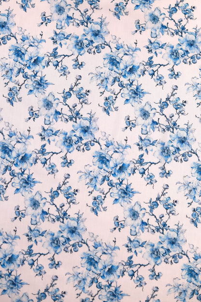 Ocean Mist Flora Muslin Printed Fabric