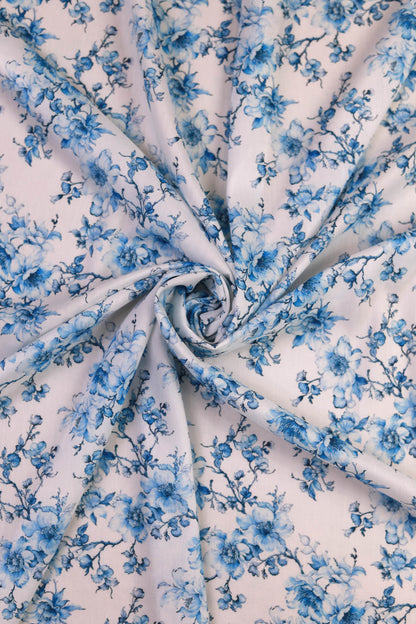 Ocean Mist Flora Muslin Printed Fabric