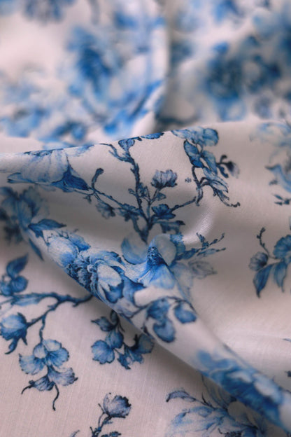 Ocean Mist Flora Muslin Printed Fabric