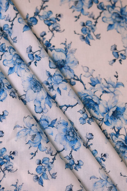 Ocean Mist Flora Muslin Printed Fabric