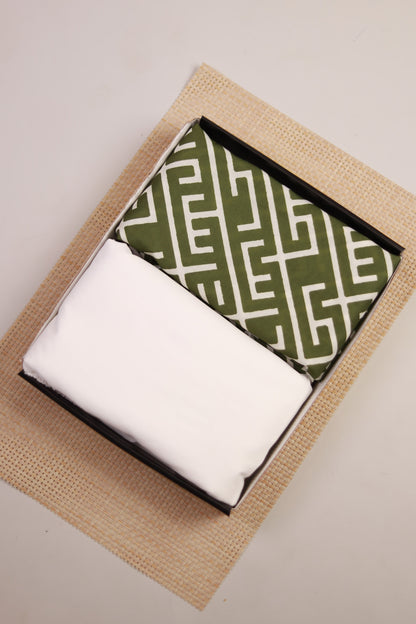 Olive Maze Unstitched Fabric Combo